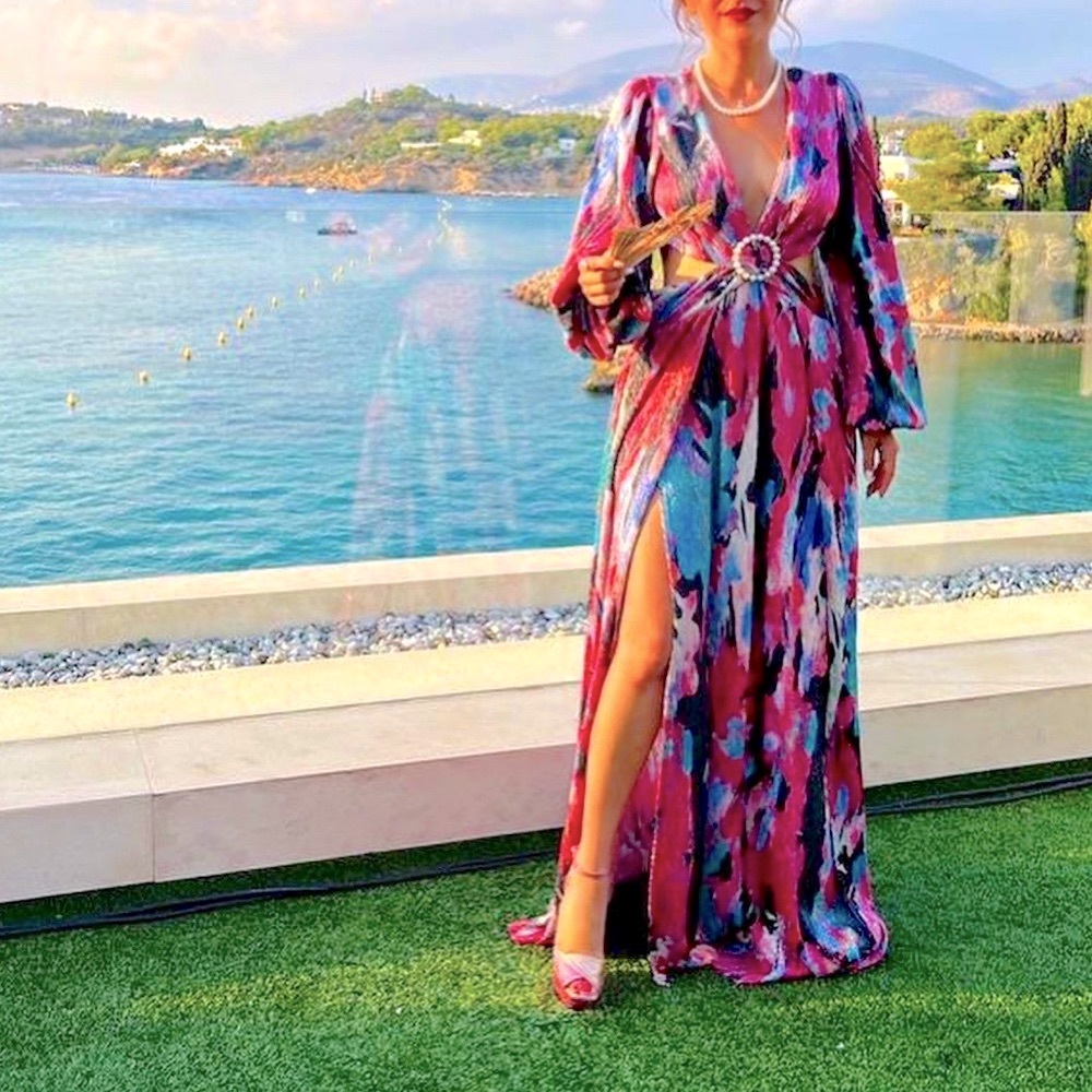 Multicolor Metallic Cutout Gown